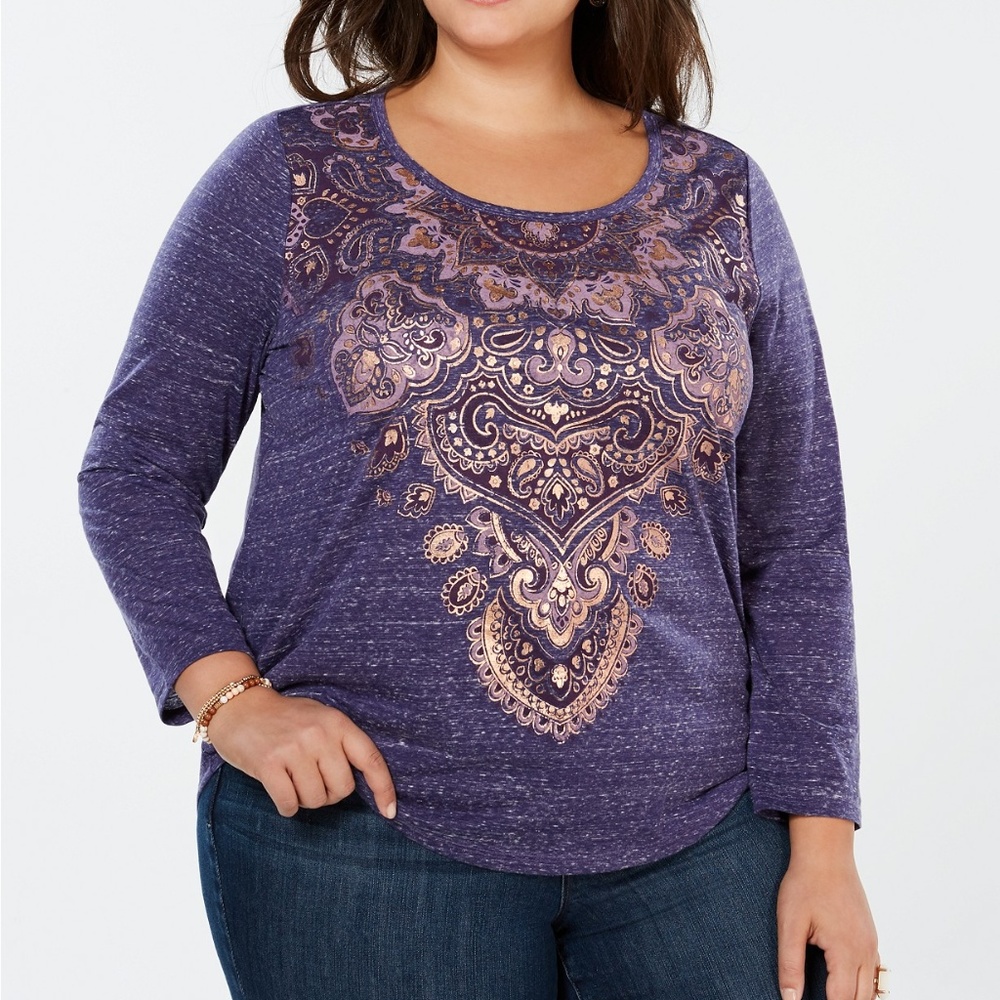 NWT Style & Co Plus Size Metallic Graphic Top